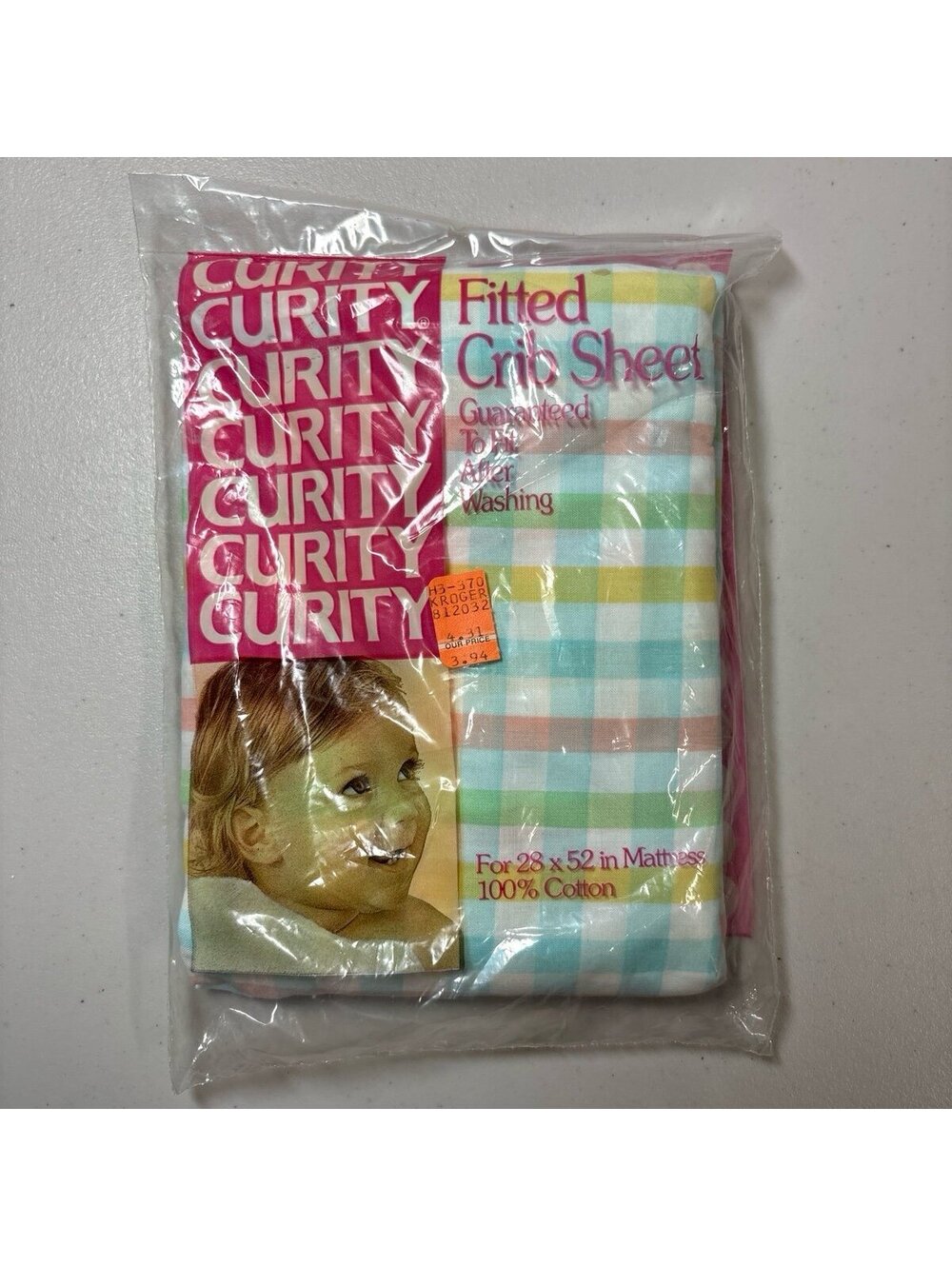 Vintage Curity Fitted Crib Sheet Pastel Plaid 28x52 100% Cotton Sealed NOS